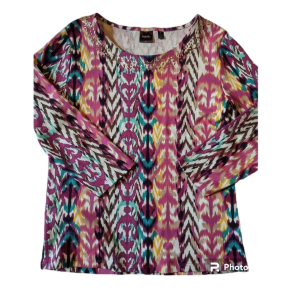 Rafaella Embellished Multicolor long sleeve women's Top Size Med - Picture 7 of 9